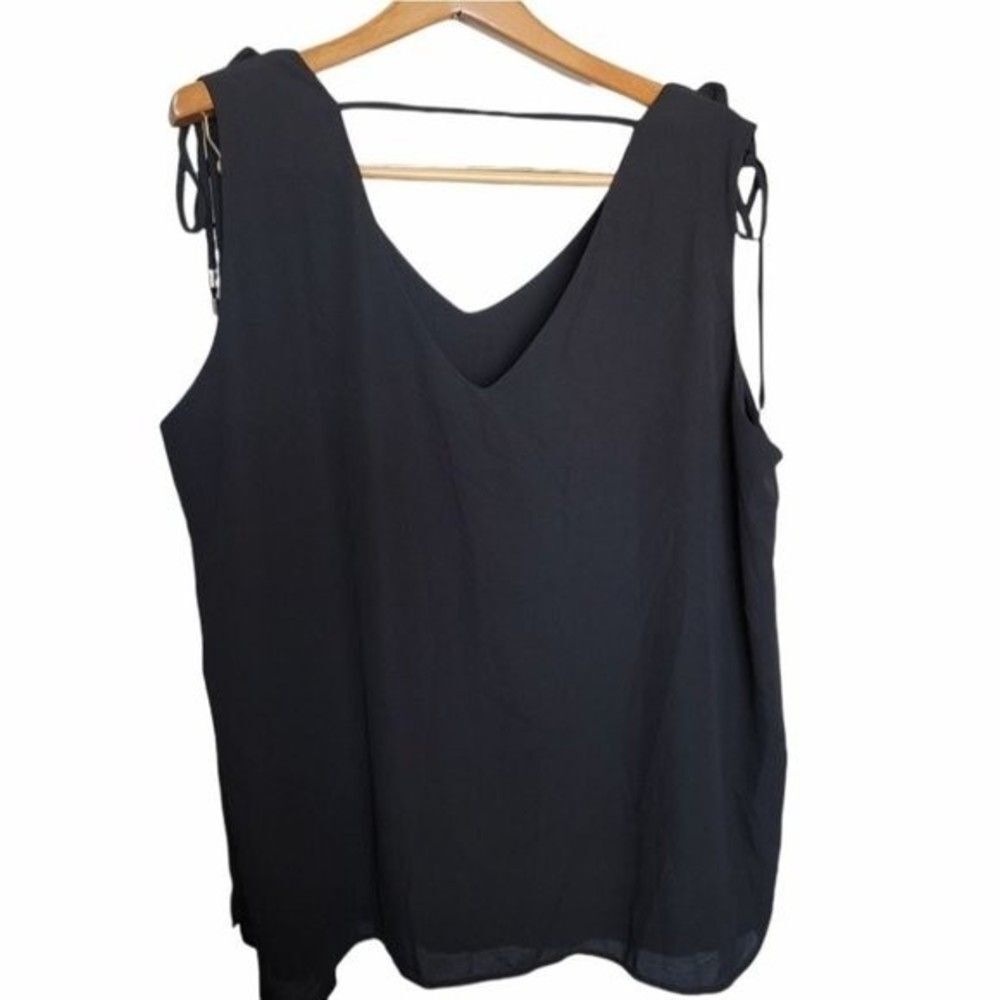 Essential by ABS black tank top with bow detail on the shoulders V-neck size 24